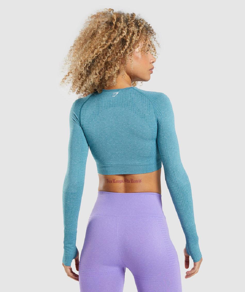 Corp Tops Gymshark Vital Seamless 2.0 Long Sleeve Mujer Turquesa | CO 2568OKI